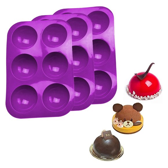 3-Pack: Silicone Semi Sphere 6 Holes Mold For Ice Chocolates Cake Jelly (Purple) - Picture 1 of 5
